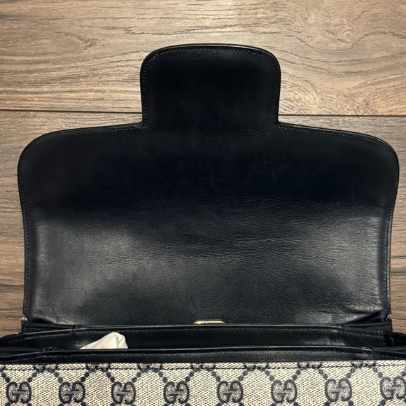 Vintage Gucci Horsebit 1955 Shoulder Bag in Navy Blue Coated Canvas & Leather - Picture 11 of 16